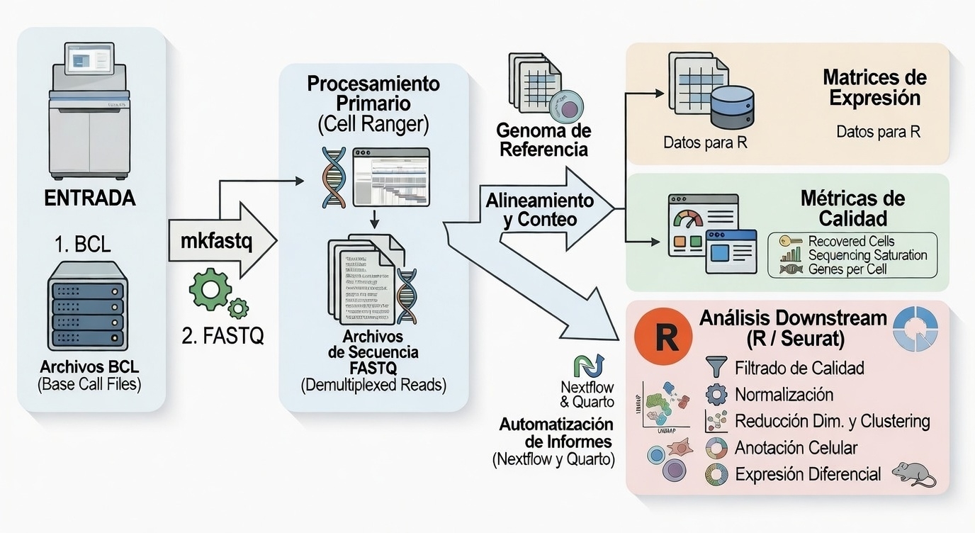 Pipeline conceptual de Cell Ranger (10x Genomics)